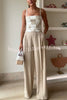 Angie Linen Blend High Rise Elastic Waist Pocket Wide Leg Pants