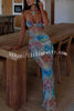 Beachside Days Mesh Printed Detachable Neck Chain Cutout Stretch Maxi Dress