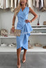 A Touch of Romance Satin V-neck Ruched Irregular Ruffle Midi Dress