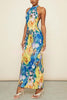 My Darling Floral Print Plisse Halter Neck Backless Stretch Maxi Dress