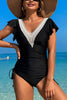 Fashionable V-neck Ruffled Flying Sleeves Stretch One-piece Swimsuit