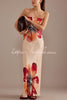 Charming Lady Satin Floral Print Bandeau Loose Maxi Dress