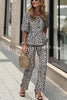 Colette Leopard Print Half Sleeve Babydoll Top and Elastic Waist Pocketed Pants Set