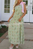 Garden Atmosphere Floral Print One Shoulder Pink Bow Loose Maxi Dress