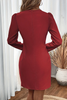 Solid Color Round Neck Long Sleeve Waist Mini Dress