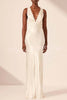Modern Day Glam Satin Lace Trim V-neck Cross Back Maxi Dress