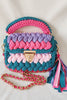 Contrast Color Stitching Braided Chain Tassel Bag