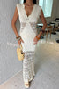Solid Color Hollow Knitted V-neck Slim Fishtail Maxi Dress