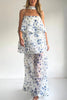 Ameile Organza Floral Print Tiered Slip Square Neck Scarf A-line Maxi Dress