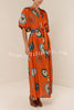 Linen Blend Unique Print Lapel Loose Tie Cardigan Maxi Dress