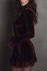 Fashionable Velvet and Lace Patchwork Long-sleeved V-neck Slim-fit Mini Dress