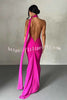 Grecian Inspired One Shoulder Side Metal Circle Design Backless Stretch Maxi Dress