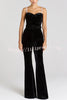 Eliza Luxurious Velvet Fabric Jewel-embellished Shoulder Straps Belted Flare Jumpsuit