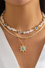 Color-blocked Eye Pearl Pendant Necklace Set