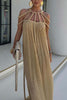 Draped Woven Halterneck Backless Maxi Dress