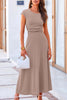 Solid Color Cap Sleeve Ruched Midi Skirt Set