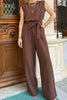 Sleeveless Waist-Tie Back Button Jumpsuits