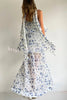 Ameile Organza Floral Print Tiered Slip Square Neck Scarf A-line Maxi Dress