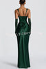 Calanthe Satin Square Neck Ruched Back Lace-up Drape Mesh Scarf Maxi Dress