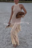 Miami Night Knit Hollow Out Layered Tassle Hem Stretch Maxi Dress