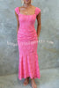 Unreal Beauty Floral Textured Material Ruched Fishtail Maxi Dress