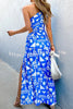 Aleo Satin Unique Print One Shoulder Elastic Cutout Waist Maxi Dress