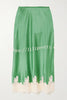 Celebration Look Contrast Color Satin Lace Trim Elastic Waist Drape Midi Skirt