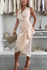 A Touch of Romance Satin V-neck Ruched Irregular Ruffle Midi Dress