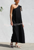 Solid Color One-shoulder Strappy Elegant Sloping Collar Loose Maxi Dress