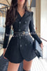 Parisian Style Double-breasted Long Sleeve Flare Hem Lapel Blazer Mini Dress