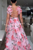 Whimsy Grace Tulle Floral Ruffle Detail Back Lace-up Pleated Maxi Dress