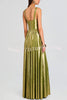 Artistic Quality Metallic Pleated Fabric Removable Straps Slit Maxi Dress