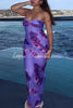 Cheyenne Floral Print Plisse Knot Bandeau Stretch Maxi Dress