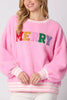 Christmas Lettered Rhinestone Long-sleeved Crew Neck Sweatshirt