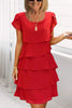 Solid Color Round Neck Short Sleeve Casual Multi-Layered Mini Dress