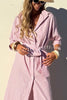 All-match Striped Button Up Half Sleeve Belted Pocket Shirt Midi Dress