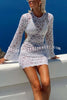 Santorini Sunset Floral Lace Long Sleeve Backless Tie-up Vacation Mini Dress