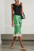 Celebration Look Contrast Color Satin Lace Trim Elastic Waist Drape Midi Skirt