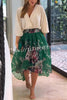 Tessy Batwing Sleeve Top and Floral Elastic Waist Pearls Detail High Low Midi Skirt Set