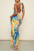 My Darling Floral Print Plisse Halter Neck Backless Stretch Maxi Dress