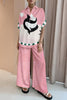 Art Embrace Print Oversized Blouse and Elastic Waist Pocketed Pants Set
