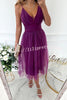 Stylish Luxury Tulle Ruched Waist Pleated Slip Formal Midi Dress