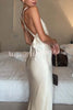 Modern Day Glam Satin Lace Trim V-neck Cross Back Maxi Dress