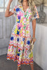 Bohemian Resort Style Print Casual Short Sleeve Button Midi Dress