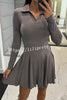 Solid Color Lapel Long Sleeve Slim Fit Waist Mini Dress