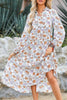 Bohemian Floral Print Loose Casual Long Sleeve Midi Dress