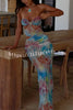 Beachside Days Mesh Printed Detachable Neck Chain Cutout Stretch Maxi Dress
