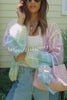 Palette Day Knit Color Blocks Open Front Balloon Sleeve Loose Cardigan
