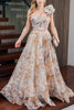 Romantic Ball Chiffon Floral One-shoulder Pleated Design Back Lace-up Gown Maxi Dress
