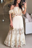 Valia Crochet Cutout Lace Off Shoulder Top and Elastic Waist A-line Maxi Skirt Set